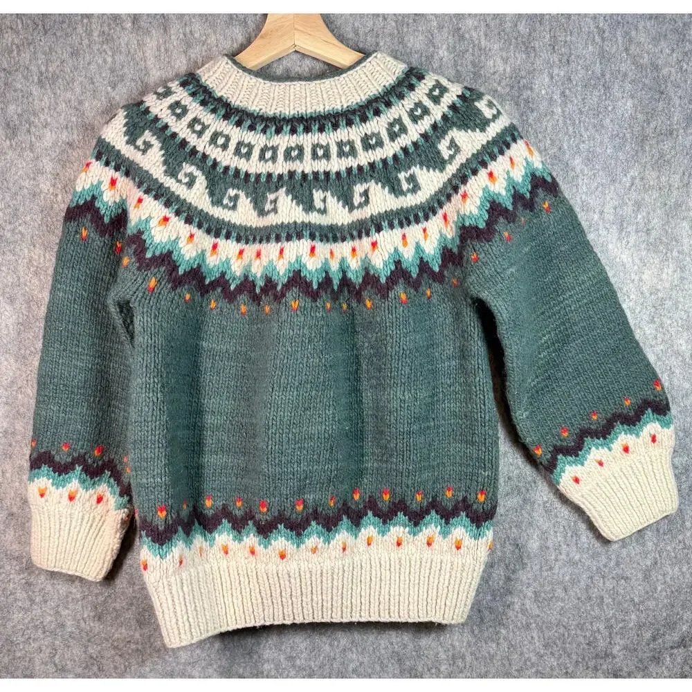 Vintage Del Mundo Handmade Wool Cardigan Green OS Ecuadorian Chunky Wood Button - Picture 4 of 9